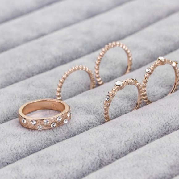 Rose Gold Boho Crystal Wave Ring Set - Picture 5 of 6